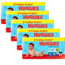 Kit 5 Fraldas Huggies Tripla Proteção Meguinha M - 180 Tiras