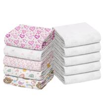 Kit 5 Fraldas Luxo Estampada + 5 Fralda Luxo Lisa Feminino