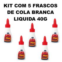 Kit 5 frasco cola branca liquida 40g maxicola escolar office