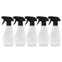 Kit 5 Frascos Borrifador Premium Spray Preto Pulverizador 500ml com Válvula Multiuso Transparente