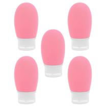 Kit 5 Frascos Reutilizáveis Silicone Rosa 60ml para Viagens