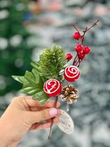 Kit 5 Galhos de Natal com Pinha e Frutos 25cm para Decoração de Pinheiro