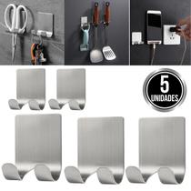 Kit 5 Gancho Parede Suporte Cabide Adesivo Alta Aderência Metal Aço Inox Monolo
