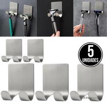 Kit 5 Gancho Suporte Parede Cabide Adesivo Alta Aderência Dupla Face Metal Chave Celular Aço Inox