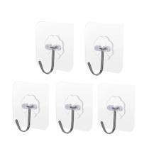 Kit 5 Ganchos Adesivo Transparente Quadro Parede Sem Furos Para Cozinha Multiuso
