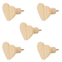 Kit 5 Ganchos Cabideiro de Madeira Pinus Pendurador Parede Formato Coração Decorativo