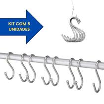 Kit 5 Ganchos Tipo S Aço Inox Suporte Utensílios Multiuso