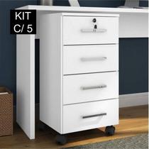 Kit 5 Gaveteiros 4 Gavetas com Rodízios e Chave Gávea Office