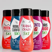 Kit 5 Géis Lubrificantes Íntimos Múltiplas Sensações Top Gel 25ml