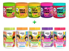 Kit 5 Gelatina 550g cada /5 Creme Pentear Kids Frutas Salon Line 1kg cada