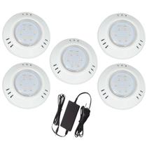Kit 5 Hiper Led 9W Branco Abs Piscina E Fonte 5A