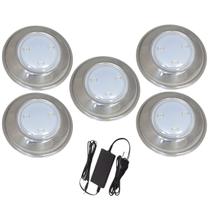 Kit 5 Hiper Led Brustec 6W Branco Inox 316L + Fonte 3A