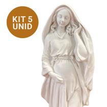 Kit 5 Imagem Nossa Senhora Gravida 21cm Em Gesso Cru