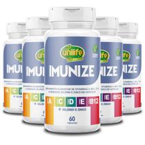 Kit 5 Imunize Vitaminas A, C, D, E, B12 + Selênio e zinco Unilife 60 cápsulas