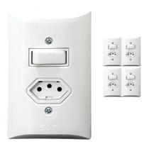 Kit 5 Interruptor Simples 1 Tecla + Tomada 20A 2p+t Branco Com Espelho Bivolt 127v e 250v