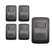 KIt 5 Interruptor Simples+Tomada 4x2 20A Placa Canoa Romazi