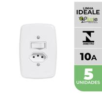 Kit 5 Interruptores 1 Tecla Simples + Tomada 10A Ideale Pluzie 4x2 branca 250V