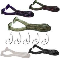 Kit 5 Isca Sapo Soft Frog 7,5cm Sinking + 5 Anzol Offset 2/0 Para Pesca de Traíra Tucunaré Black Bass Kit 5 Isca Sapo Soft Frog 7,5cm Sinking + 5 Anzol Offset 2/0 Para Pesca de Traíra Tucunaré Black Bass