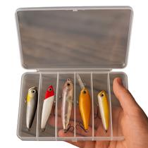 Kit 5 Iscas Artificiais Sortidas + Estojo Pesca Compacto