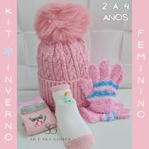 Kit 5 Itens Inverno Infantil Feminino Touca Luva e Meia de 2 á 4 Anos de Idade