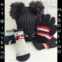 Kit 5 Itens Inverno Infantil Masculino Touca Luva e Meia de 2 á 4 Anos de Idade