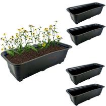 Kit 5 jardineiras Vasos Retangular 39cm Planta Flor Plástica Jardim Preto - AMZ