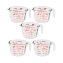 Kit 5 Jarra De Vidro Medidora Graduado 1L Com Alça Bico Temperado Culinária Receita Cozinha