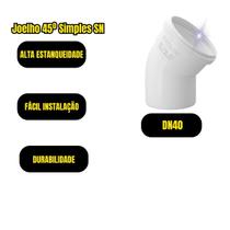 Kit 5 Joelho 45º Esgoto SN 40mm Conexões Encanamento Casa
