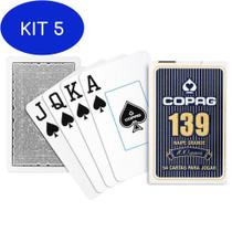 Kit 5 Jogo De Baralho Copag 139 Original Naipe Grande Azul