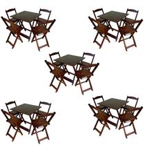 Kit 5 Jogos de Mesa Dobráveis 70x70cm com 20 Cadeiras Madeira Maciça Imbuia Marrom Kit 5 Jogos de Mesa Dobráveis 70x70cm com 20 Cadeiras Madeira Maciça Imbuia Marrom