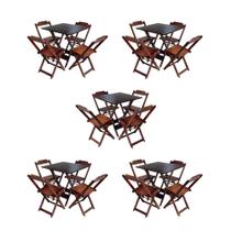 Kit 5 Jogos de Mesa Dobravel com 4 Cadeiras de Madeira 70x70 para Restaurante e Bar - Imbuia