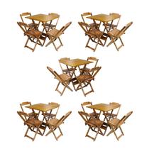 Kit 5 Jogos de Mesa Dobravel com 4 Cadeiras de Madeira 70x70 para Restaurante e Bar - Mel Kit 5 Jogos de Mesa Dobravel com 4 Cadeiras de Madeira 70x70 para Restaurante e Bar - Mel