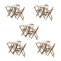 Kit 5 Jogos de Mesas Bistrô de Madeira Dobrável com 3 Banquetas - Crua Kit 5 Jogos de Mesas Bistrô de Madeira Dobrável com 3 Banquetas - Crua