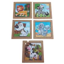 Kit 5 Jogos de Quebra Cabeça Animais MDF 9 Peças cada Kit 5 Jogos de Quebra Cabeça Animais MDF 9 Peças cada