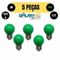 Kit 5 lampada bolinha led g45 3w e27 127v verde galaxy