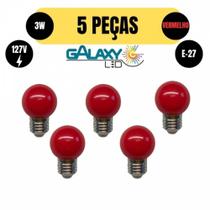 Kit 5 lampada bolinha led g45 3w e27 127v vermelha galaxy