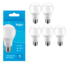 Kit 5 Lâmpada Bulbo A60 9w 6500k Elgin Bivolt Branca Fria