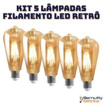 Kit 5 Lâmpada Filamento Led Retrô Decoração Vintage 4w Quente St64 Soquete Bocal E27