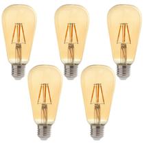 Kit 5 Lâmpada Filamento Pera Led ST64 4w retrô vintage âmbar