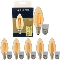 Kit 5 Lâmpadas Filamento LED C35 Decorativa Retrô Vintage Âmbar Bivolt E27