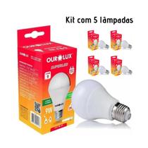 Kit 5 Lâmpadas Led 9w 6500k Bivolt 110-220 Residencial - Ourolux