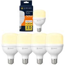 Kit 5 Lâmpadas Led Bulbo 50w E27 Branco Quente Inmetro Luminarte
