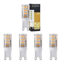 Kit 5 Lâmpadas Led G9 Halopin 4,9W Branco Quente Bivolt Para Lustres E Arandela Luminarte