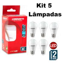 Kit 5 Lâmpadas Led Lorenzetti Bulbo 12W Bivolt E27 6500K Luz Branca