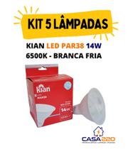 Kit 5 Lâmpadas Led PAR38 14W E27 6.500K Branca Fria Bivolt Kian