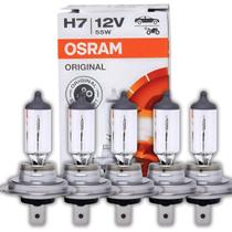 Kit 5 Lâmpadas Osram H7 55W 12V Halógenas Farol Alto e Baixo Carro Moto Substituição Original