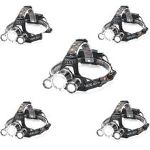 Kit 5 Lanterna Recarregável de cabeça 3 leds Forte Camping Acampamento Escalada