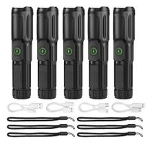Kit 5 Lanternas Usb Recarregável Mais Potente Luz Caça Led