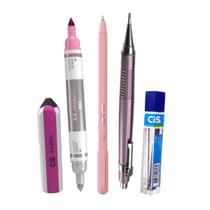 Kit 5 Lapiseira Rosa 0.7+ Grafite+ BPX+ Lumini +Borracha Kit 5 Lapiseira Rosa 0.7+ Grafite+ BPX+ Lumini +Borracha