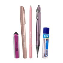 Kit 5 Lapiseira Rosa 0.7 + Grafite + BPX + Vista + Borracha Kit 5 Lapiseira Rosa 0.7 + Grafite + BPX + Vista + Borracha
